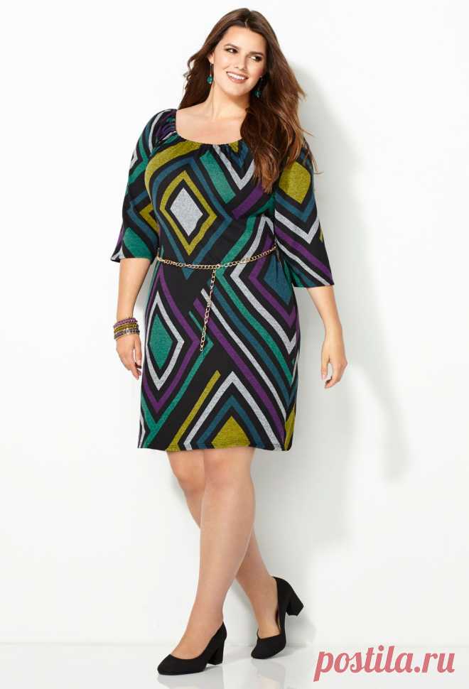 Cool Color Diamond Sheath Dress-Plus Size Dresses-Avenue