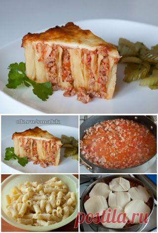 Лучшие кулинарные рецепты: Макаронный пирог-запеканка с мясом