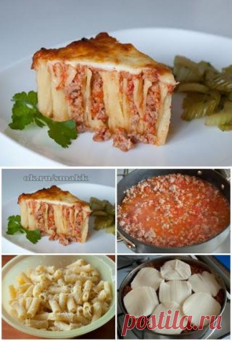 Лучшие кулинарные рецепты: Макаронный пирог-запеканка с мясом