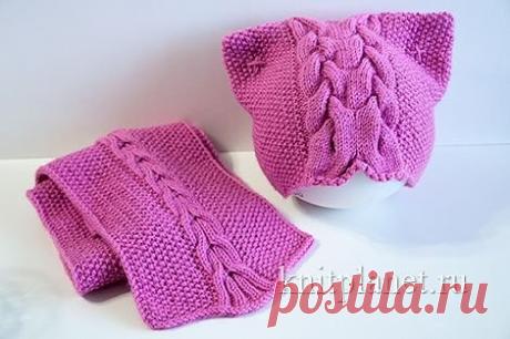 Шапка Кошка для девочки (Вязание спицами) | Журнал Вдохновение Рукодельницы