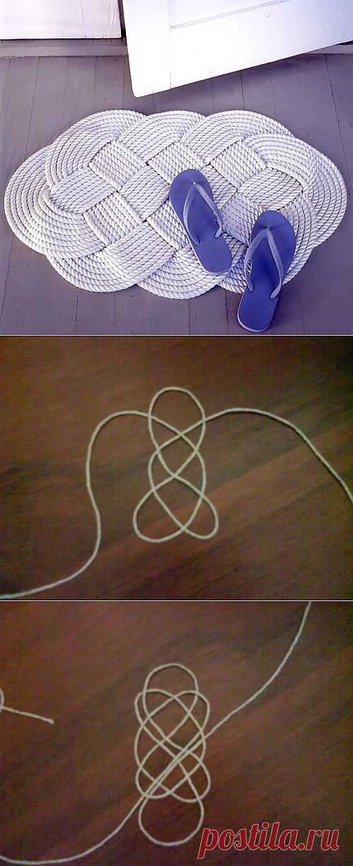Плетенный коврик из каната