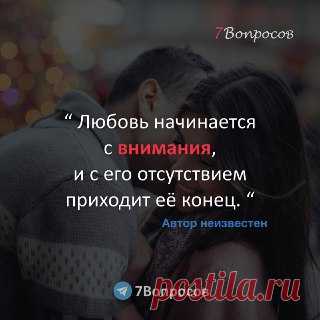 7Вопросов “ Любовь начинается с внимания, и с его отсутствием приходит её конец. “ © Автор неизвестен