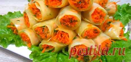 Капустные рулеты с корейской морковкой: классная закуска на скорую руку - Лучшие рецепты