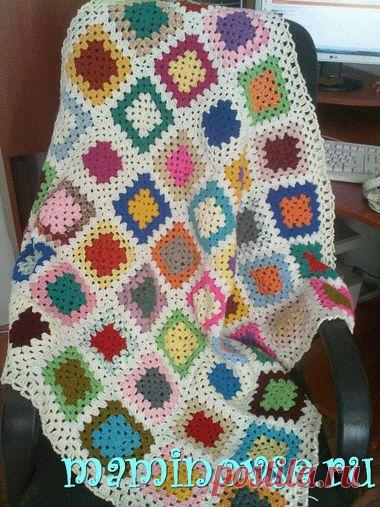 теплый вязаный детский плед из мотивов крючком