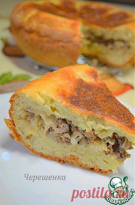Творожный пирог с мясом и капустой в мультиварке
