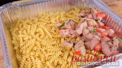 Сочная запеканка, макароны + куриное филе.