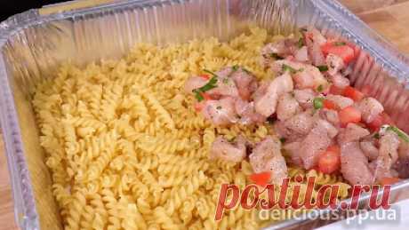 Сочная запеканка, макароны + куриное филе.