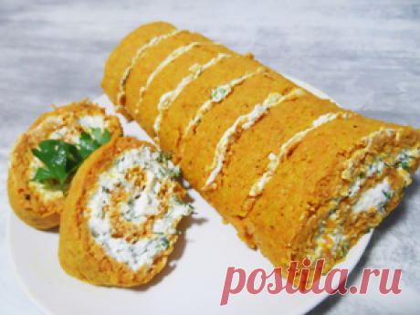 Морковный рулет с сыром и зеленью за 30 минут! рецепт с фото