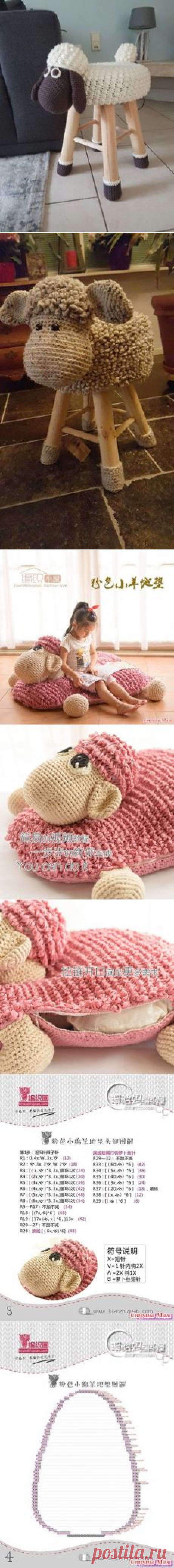 Овечка (подушка, матрасик) - Вязание для детей - Страна Мам #crochet | Crochet | Crochet, Amigurumi and Crochet pillow