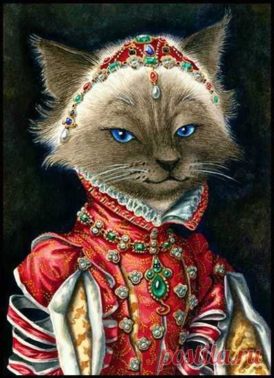 Pair of Anthropomorphic Cat Portraits by Anonymous-French 20