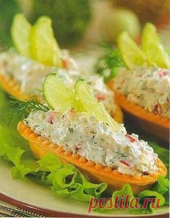 Закуска в тарталетках ￼

Ингредиенты:
- 2 пачки плавленого сыра 