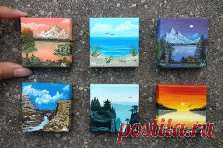 Dies enthält ein Bild von: Mini Canvases, Oil paint (Bob Ross), 2x2 inches