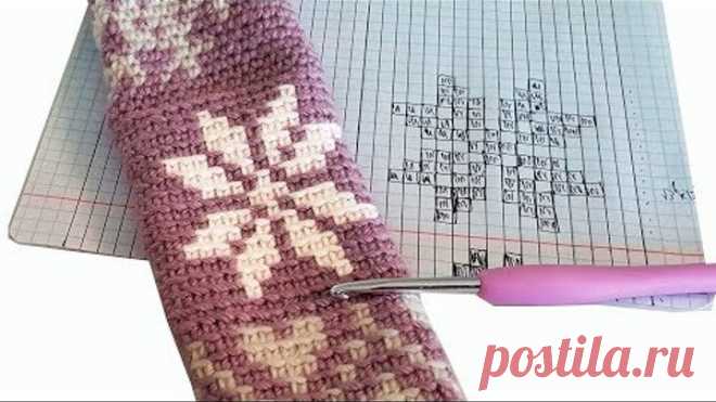 ЖАККАРД по кругу КРЮЧКОМ без накида Без смещения узора За заднюю полупетлю Жаккард снежинка