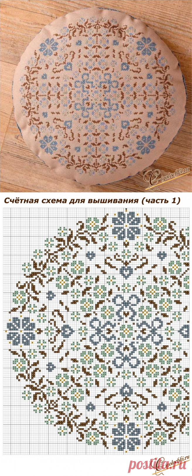 Как вышить крестом идеальный комплект подушек: круглую подушку