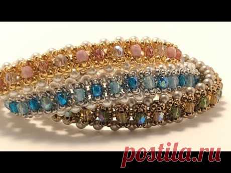 Beading tutorial / Beaded bracelet with seed beads, pearl beads, and fire polished beads.