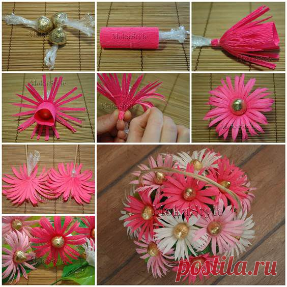 DIY Chocolate Gerbera Flower Bouquet | iCreativeIdeas.com