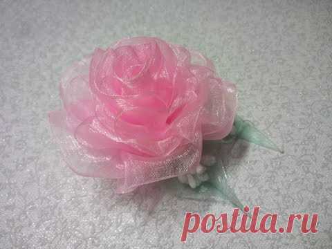 Нежная, воздушная роза из органзы. Канзаши. Kanzashi