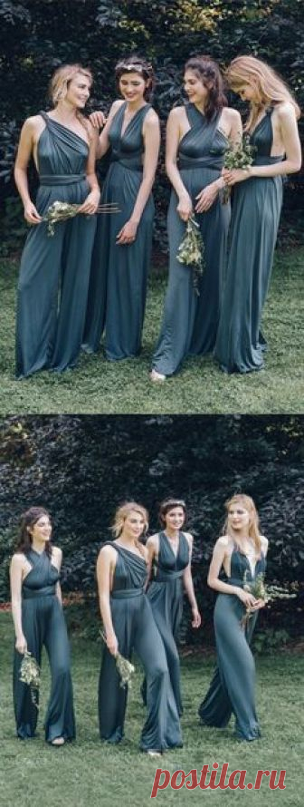 elegant blue chiffon long bridesmaid dresses jumpsuit, one shoulder bridemaid dress jumpsuit bridal parties