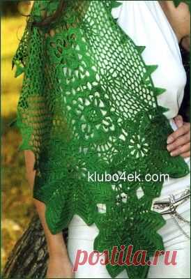 Палантин из квадратных мотивов, мотивов "листья" и узора-сетка. Крючком. Схемы. / klubo4ek.com