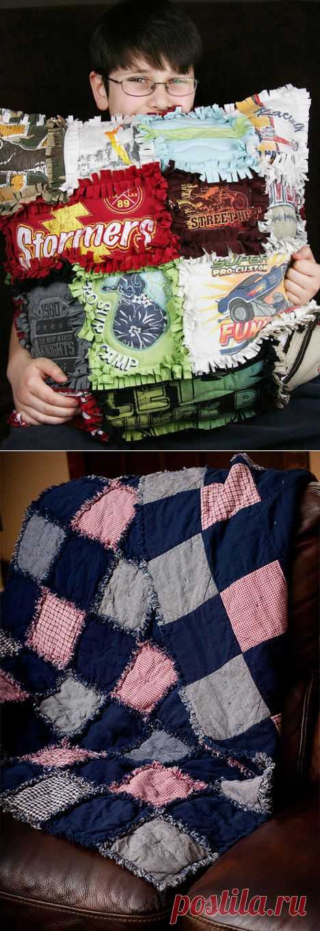 Собираем старые футболки и рубашки - шьем одеяло и наволочку!