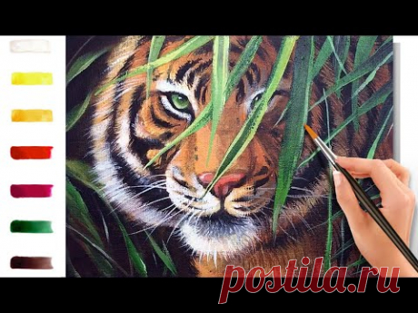 Тигр в джунглях. Как нарисовать 🎨АКРИЛ! Сезон 8-15 | Мастер-класс ДЕМО