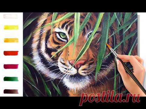 Тигр в джунглях. Как нарисовать 🎨АКРИЛ! Сезон 8-15 | Мастер-класс ДЕМО