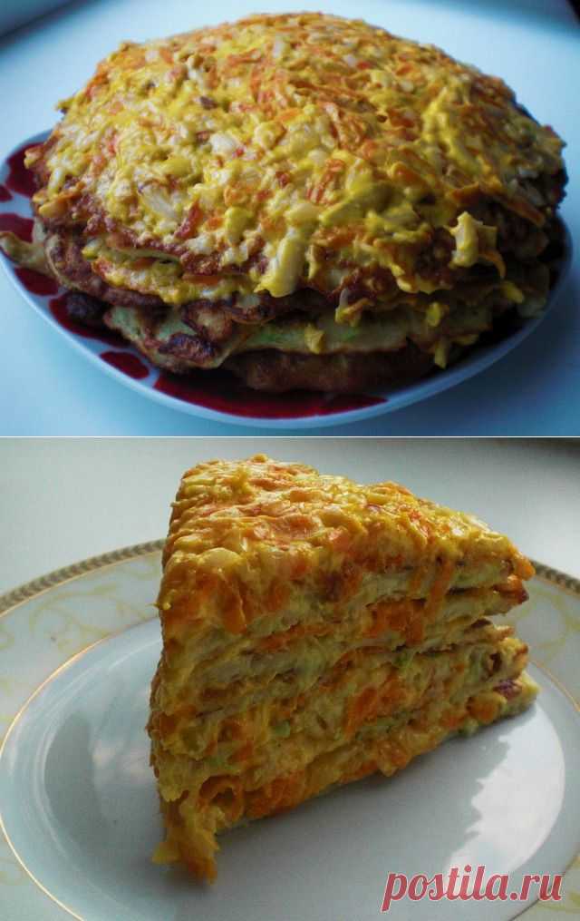 Торт из кабачков с сырно-овощной начинкой