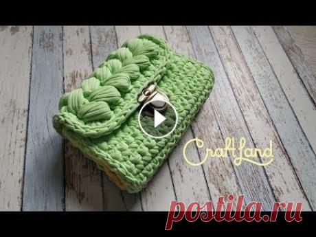 Сумка из трикотажной пряжи (мастер-класс) На сумку ушло 150 метров пряжи, толщиной 7-9 мм. Вяжем сумку из трикотажной пряжи с клапаном из пышных столбиков. МК ручки для сумки - Мой Instagram -...