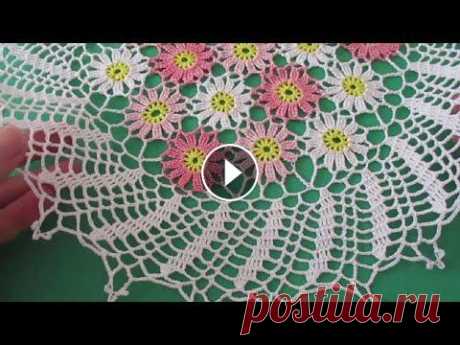 САЛФЕТКА &quot;МАРГАРИТКИ&quot; С ЦВЕТОЧНЫМИ МОТИВАМИ КРЮЧКОМ - ПРОСТАЯ И ОЧЕНЬ НЕЖНАЯ. ЧАСТЬ 1 Диаметр 38 см, нитки &quot;роза&quot; (50г/320 м, остатки), крючок 1,25. В первой части мастер класс по вязанию и соединению мотивов. Купить набор крю...