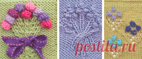 Floral decor in knitting, three schemes, spokes