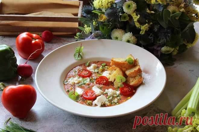 Гаспачо с моцареллой от шеф-повара кафе «Пироги Вино и Гусь». Рецепты от шефа