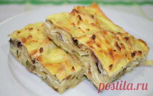 Пирог из лаваша с грибами и сыром
