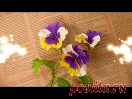 DIY   How to make Pansy flower by crepe paper   Làm hoa panse giấy nhún