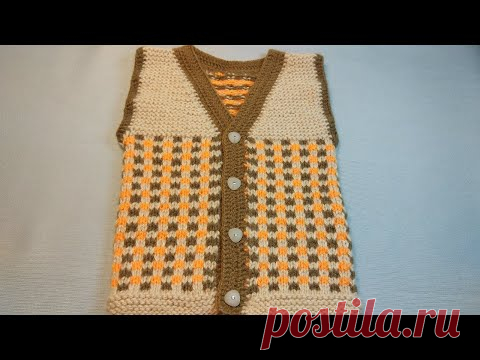 #477 ЖИЛЕТ ДЛЯ МАЛЬЧИКА СПИЦАМИ ИЗ ОСТАТКОВ ПРЯЖИ .МАСТЕР КЛАСС.