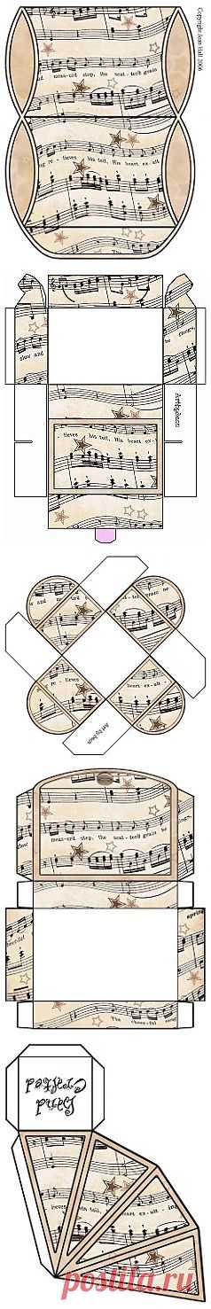 ArtbyJean - Vintage Sheet Music: Set 003 - Vintage Sheet Music Free Clipart Biege Tan - Printable Gift Boxes Винтажные коробочки.