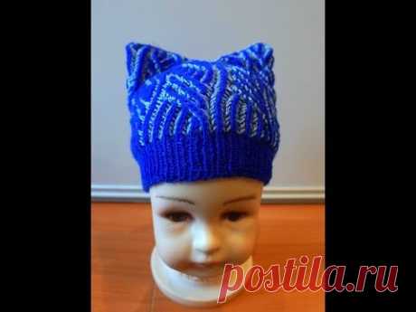 Шапочка с ушками (hat with ears). Скандинавский узор. Пряжа акрил детский. При удачном подборе двух цветов пряжи в вашем арсенале появится еще один чудесный головной убор.