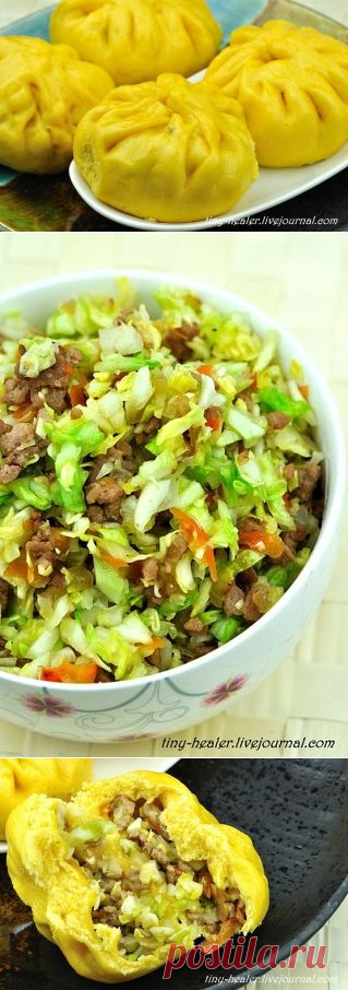 ПИРОЖКИ ТЫКВЕННЫЕ ПАРОВЫЕ С МЯСОМ !!!  **По-японски: 南瓜鲜肉包  - наньгуа сьень жоубао. Классный  метод окраски теста -оранж!