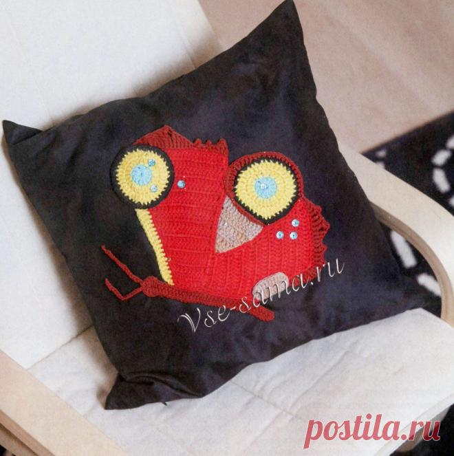 Декор "Бабочка" для подушки. Крючком. Схемы. vse-sama.ru