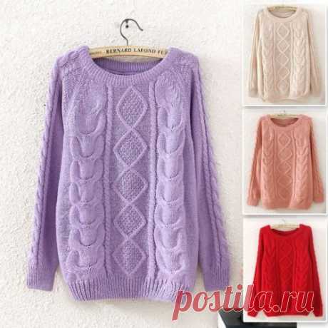 Vintage Patterned Womens Knitted Long Sleeve Casual Loose Pullover Sweater Top | eBay