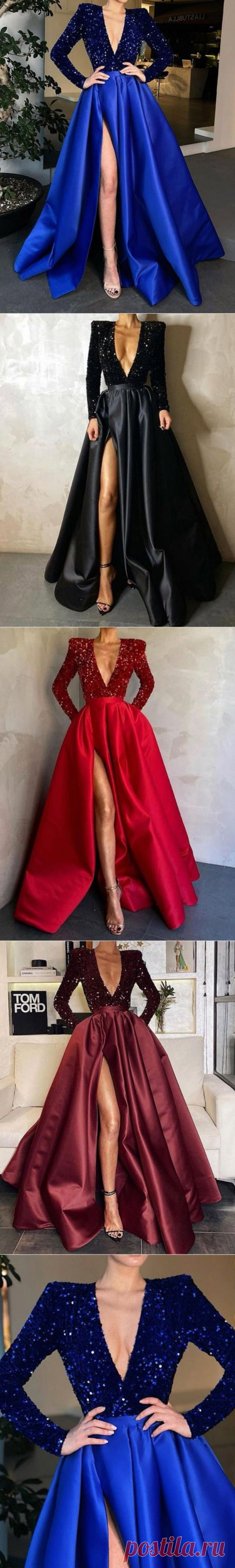 Women's Dresses Sequin V-Neck Long Sleeve Slit Dress - Cicicloth