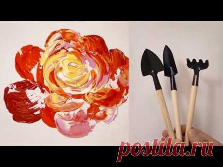 Как нарисовать розу / Техника рисования садовым инструментом / Простое творчество