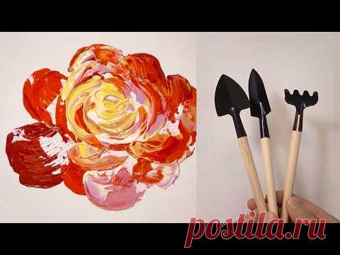 Как нарисовать розу / Техника рисования садовым инструментом / Простое творчество