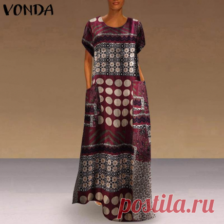 971.62руб. 39% СКИДКА|Модное осеннее платье VONDA, женские платья с круглым вырезом, лоскутный сарафан, повседневное винтажное платье с принтом, платье из хлопка и льна, сарафаны|Платья|   | АлиЭкспресс Покупай умнее, живи веселее! Aliexpress.com