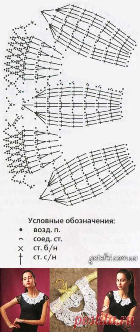 Белый ажурный воротничок крючком с бусинами. Описание, схема