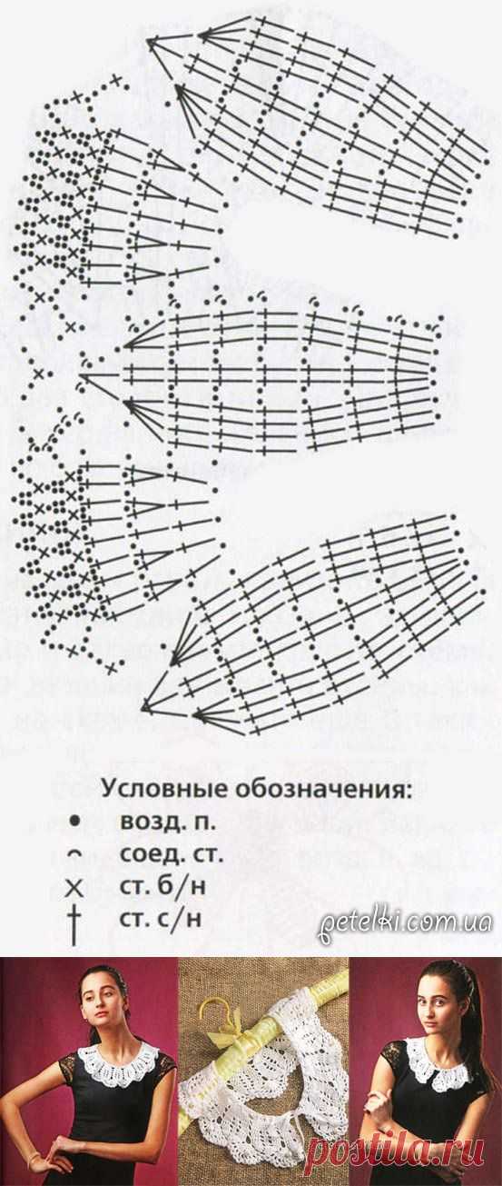 Белый ажурный воротничок крючком с бусинами. Описание, схема