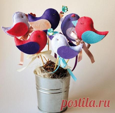 Птички из фетра для украшения цветов. Мягкие игрушки / Мягкие игрушки своими руками, выкройки, мастер классы / Лунтики. Развиваем детей. Творчество и игрушки