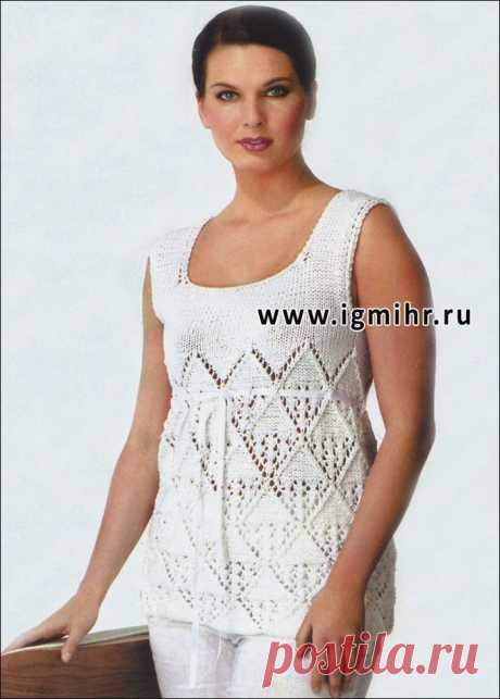 Белый топ с ажурным узором, от финских дизайнеров. Спицы