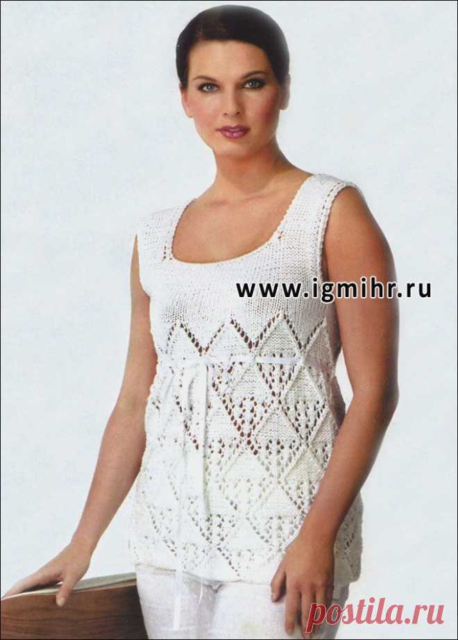 Белый топ с ажурным узором, от финских дизайнеров. Спицы