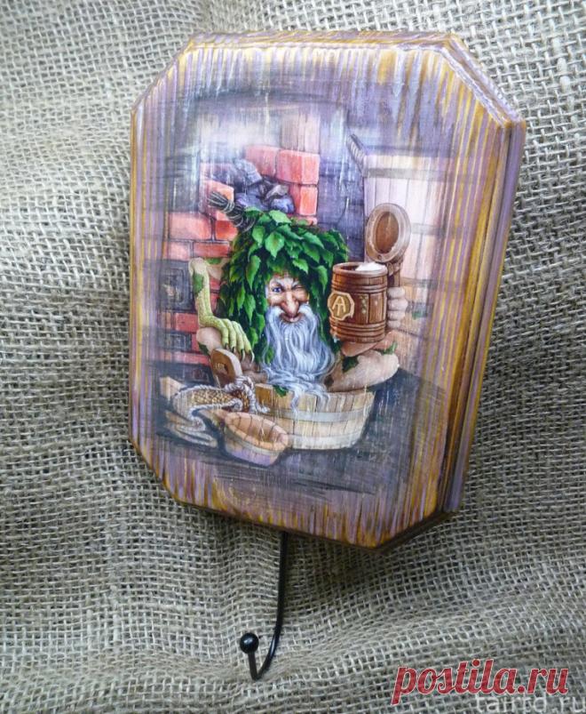 МК - Панно-вешалка для бани «Хитрый Банник» - Декупаж и обжиг