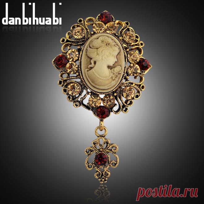 Danbihuabi Новый горный хрусталь брошь контакты темно золотой Цвет Broche винтажные Стиль красота голову Броши для женщин danbihuabi купить на AliExpress